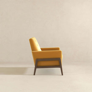 Cole Mid-Century Modern Solid Wood  Dark Yellow Velvet Lounge Chair