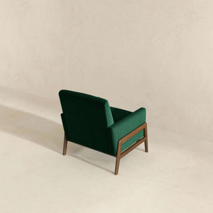 Cole Mid-Century Modern Solid Wood  Green Velvet Lounge Chair