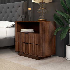 Lola Mid Century Modern Walnut Nightstand 2-Drawer  Bed Side Table