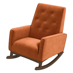 Demetrius Mid-Century Modern Orange Velvet Solid Wood Rocking Chair