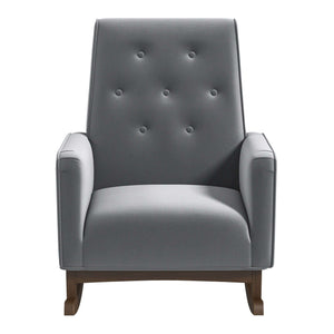 Demetrius Mid-Century Modern Light Grey Fabric Solid Wood Rocking Chair