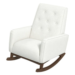 Demetrius Mid-Century Modern White Boucle Solid Wood Rocking Chair