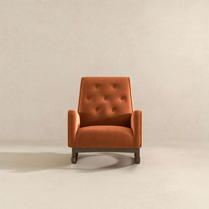 Demetrius Mid-Century Modern Orange Velvet Solid Wood Rocking Chair
