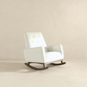 Demetrius Mid-Century Modern White Boucle Solid Wood Rocking Chair