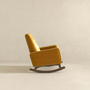 Demetrius Mid-Century Modern Dark Yellow Velvet  Solid Wood Rocking Chair