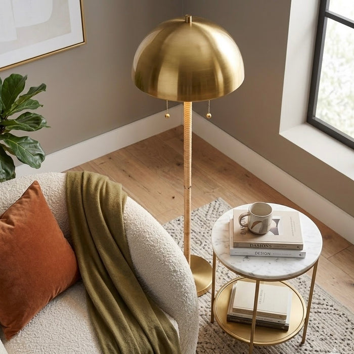 Allure 2-Light Floor Lamp | Gold Brass & Natural Rattan