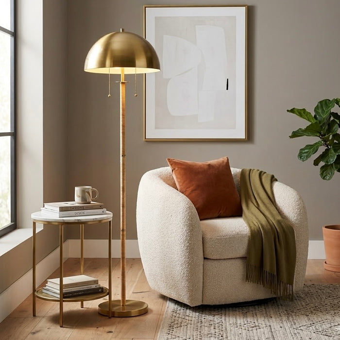 Allure 2-Light Floor Lamp | Gold Brass & Natural Rattan