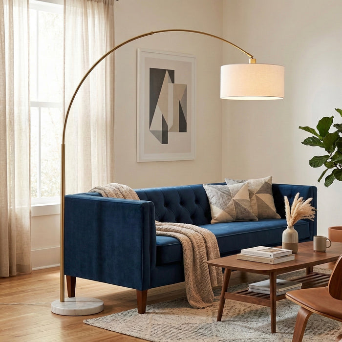 Ambient Arch Gold Brass Floor Lamp with Large Fabric Shade  | Ashcroft Imports Furniture