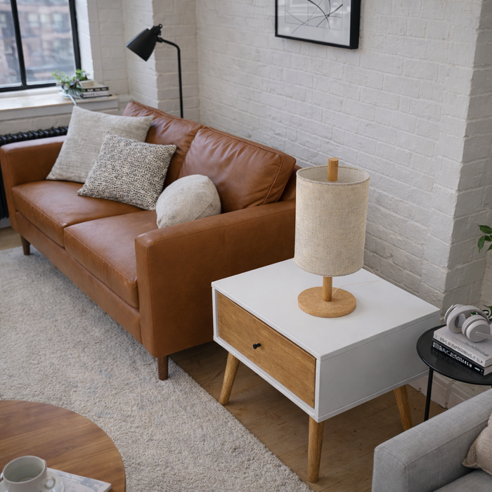 Arcana Table Lamp | Natural Oak & Cylindrical Woven Shade