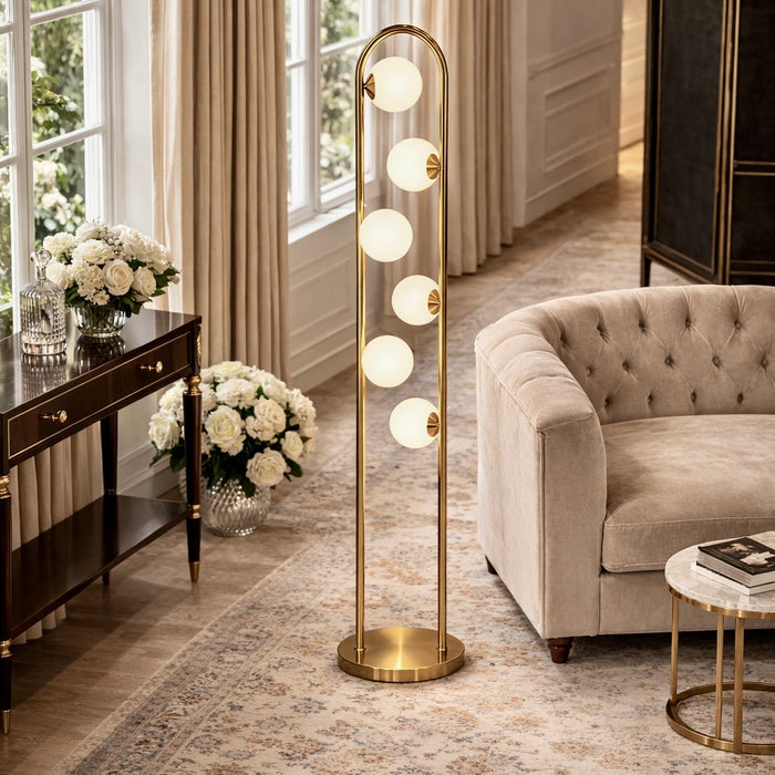 Artema Floor Lamp | White Frosted Globes & Brass Frame