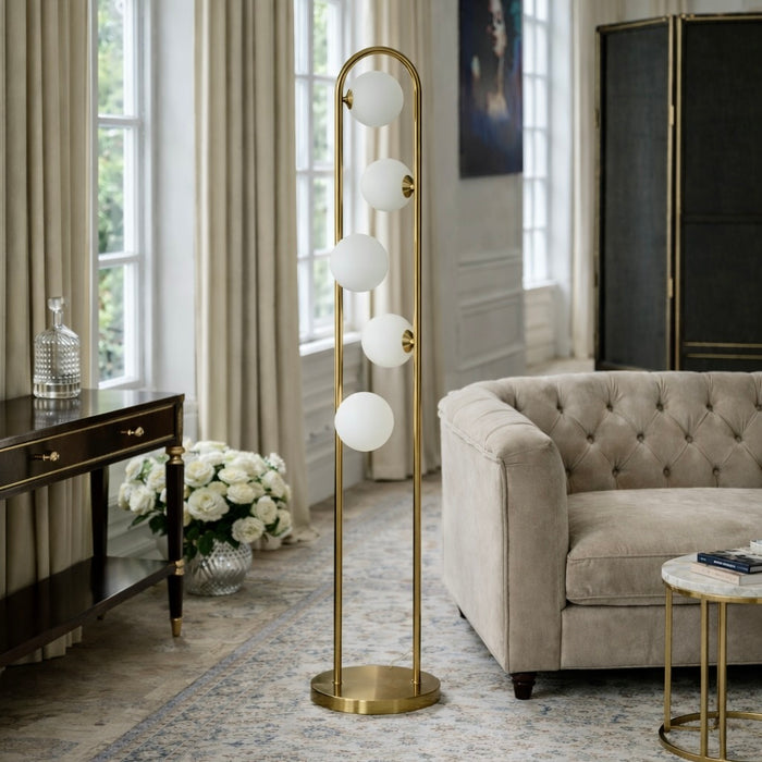 Artema Floor Lamp | White Frosted Globes & Brass Frame