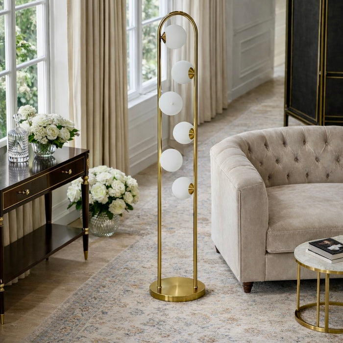 Artema Floor Lamp | White Frosted Globes & Brass Frame