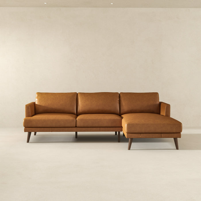 Lore  L-Shaped Genuine Leather Sectional In Tan Right Facing