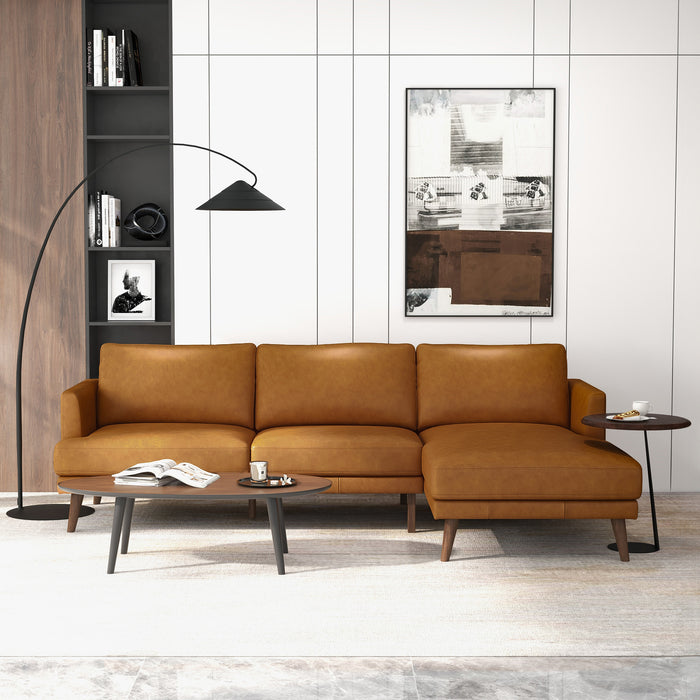 Lore  L-Shaped Genuine Leather Sectional In Tan Right Facing