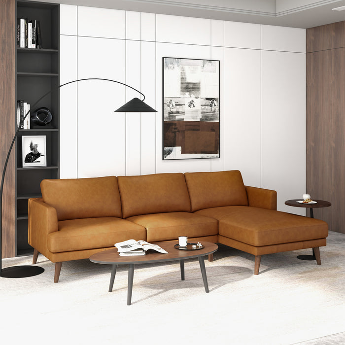 Lore  L-Shaped Genuine Leather Sectional In Tan Right Facing