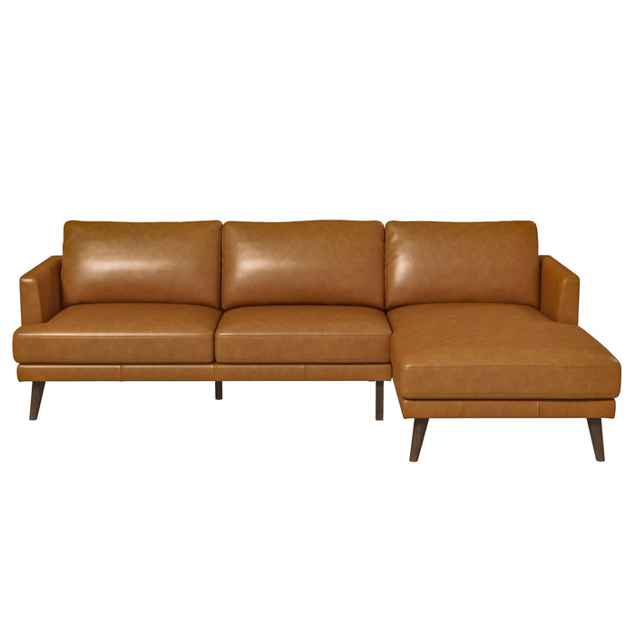 Lore  L-Shaped Genuine Leather Sectional In Tan Right Facing