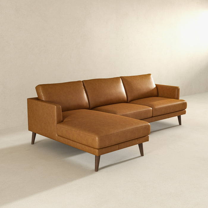 Lore  L-Shaped Genuine Leather Sectional In Tan Left Facing