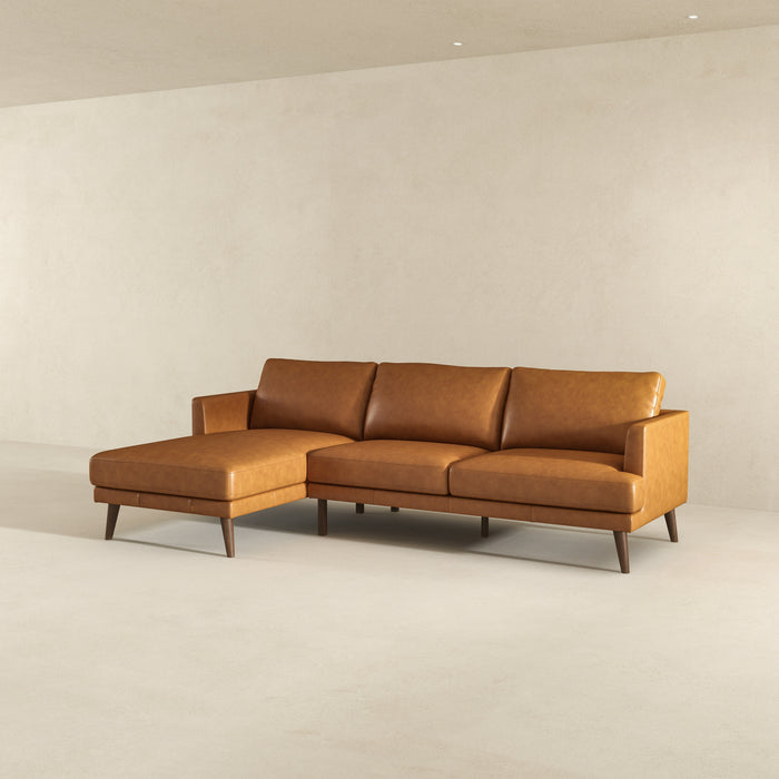 Lore  L-Shaped Genuine Leather Sectional In Tan Left Facing