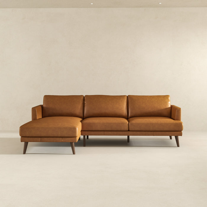 Lore  L-Shaped Genuine Leather Sectional In Tan Left Facing