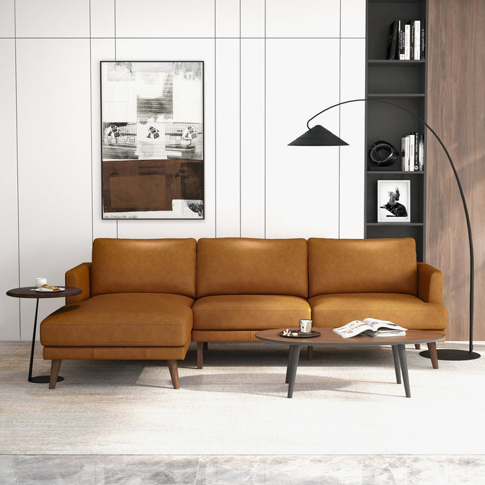 Lore  L-Shaped Genuine Leather Sectional In Tan Left Facing