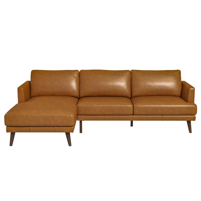 Lore  L-Shaped Genuine Leather Sectional In Tan Left Facing