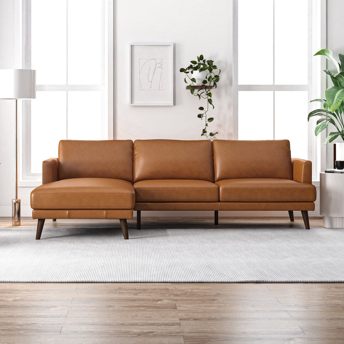 Lore  L-Shaped Genuine Leather Sectional In Tan Left Facing