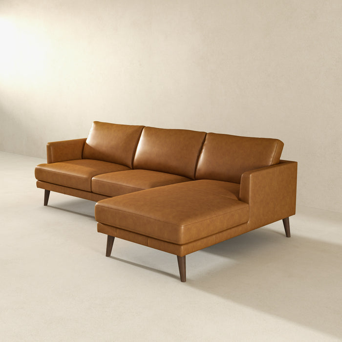 Lore  L-Shaped Genuine Leather Sectional In Tan Right Facing