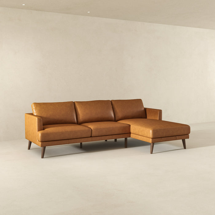 Lore  L-Shaped Genuine Leather Sectional In Tan Right Facing