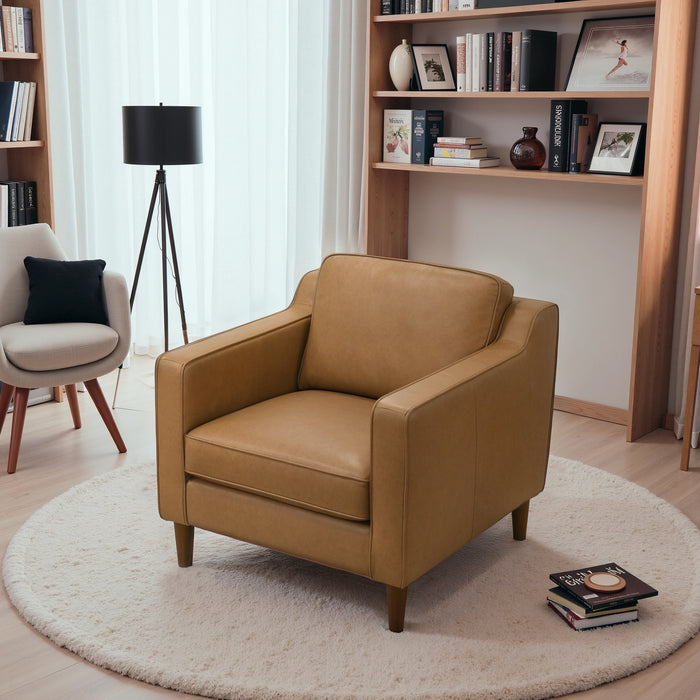 Cooper Stylish Top Grain Leather Lounge Chair with Solid Wood Legs - Ashcroft Furniture