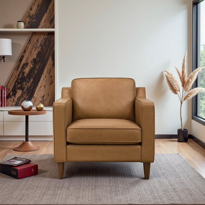 Cooper Stylish Top Grain Leather Lounge Chair with Solid Wood Legs - Ashcroft Furniture