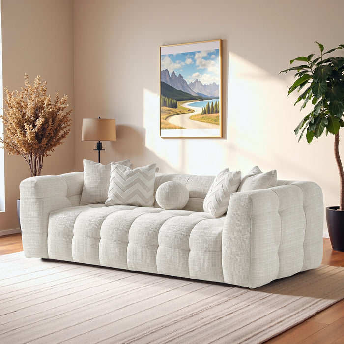 Alana Tufted Ivory Chenille Sofa - Ashcroft Furniture