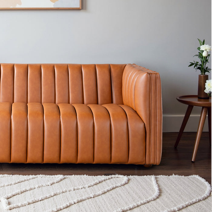 April Mid Century Modern Luxury Tight Back Cognac Leather Couch - Ashcroft Furniture