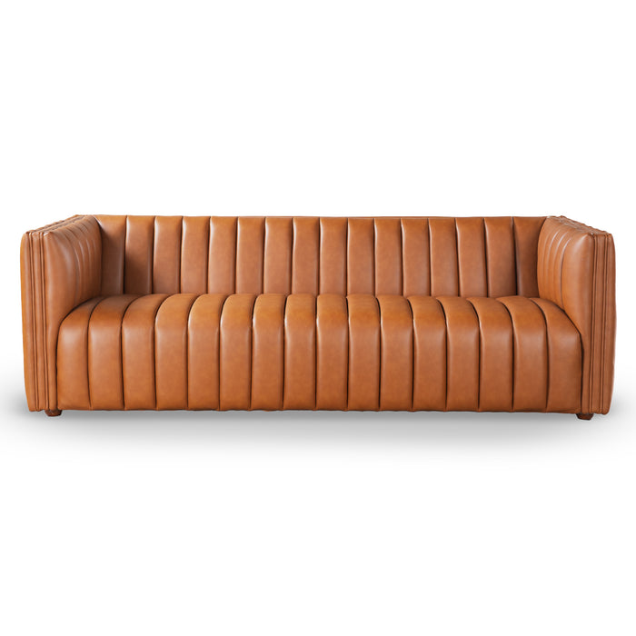 April Mid Century Modern Luxury Tight Back Cognac Leather Couch - Ashcroft Furniture