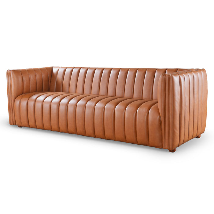 April Mid Century Modern Luxury Tight Back Cognac Leather Couch - Ashcroft Furniture