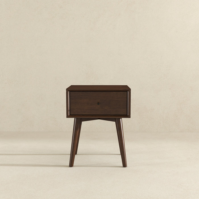 Avery Solid Wood Walnut Night Stand with Single Drawer