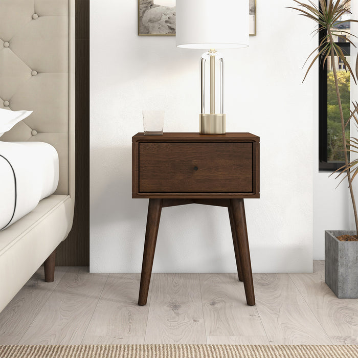 Avery Solid Wood Walnut Night Stand with Single Drawer