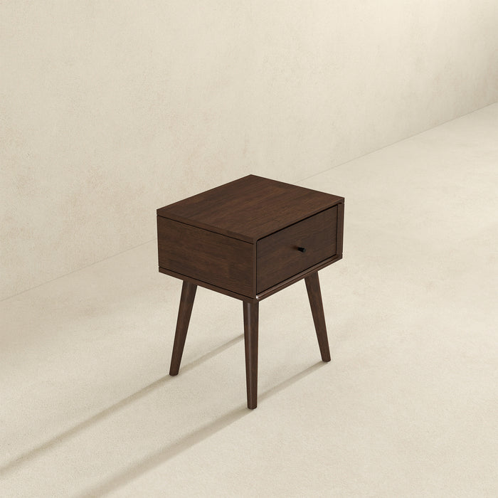 Avery Solid Wood Walnut Night Stand with Single Drawer