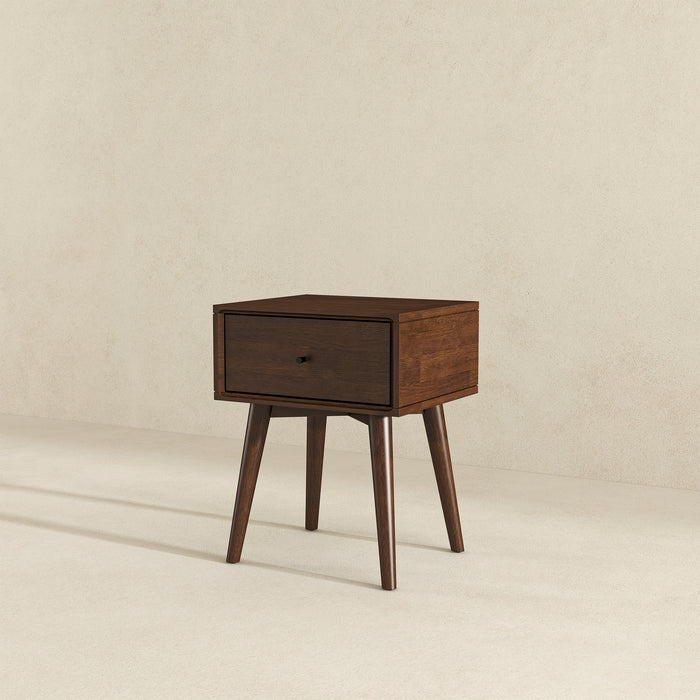 Avery Solid Wood Walnut Night Stand with Single Drawer