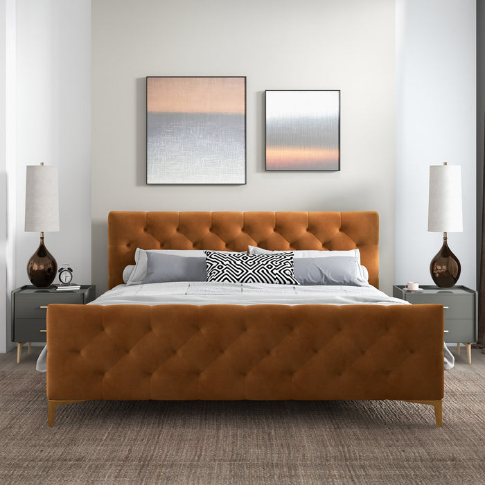 Bailey Cognac Velvet King Bed - Ashcroft Furniture