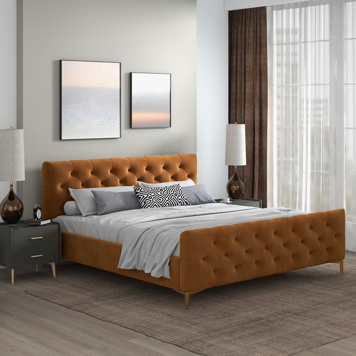 Bailey Cognac Velvet King Bed - Ashcroft Furniture