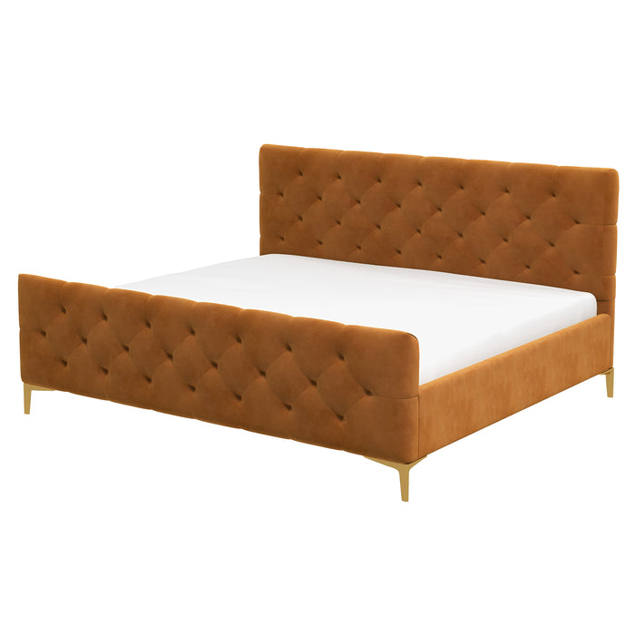 Bailey Cognac Velvet King Bed - Ashcroft Furniture