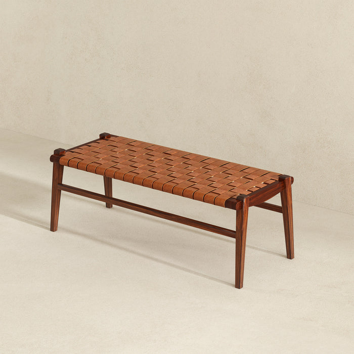 Cody Mid-Century Modern Tan Leather Bench - Ashcroft Furniture