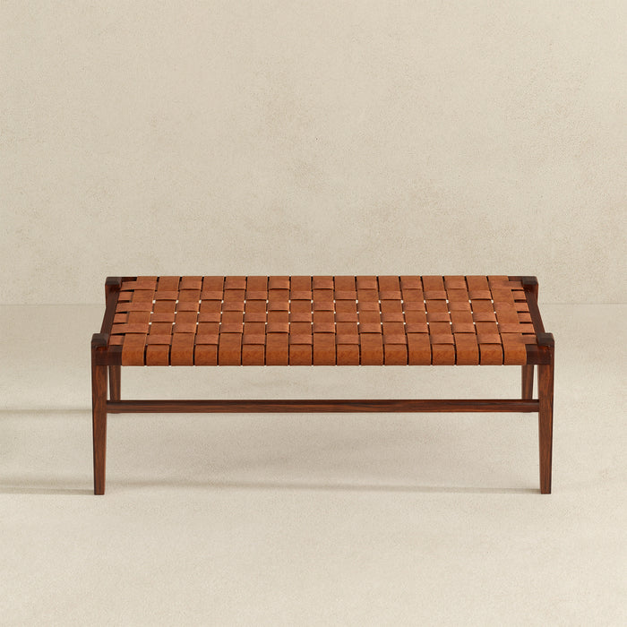 Cody Mid-Century Modern Tan Leather Bench - Ashcroft Furniture