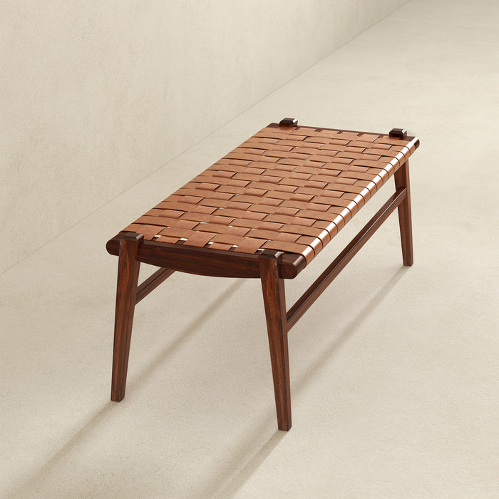 Cody Mid-Century Modern Tan Leather Bench - Ashcroft Furniture