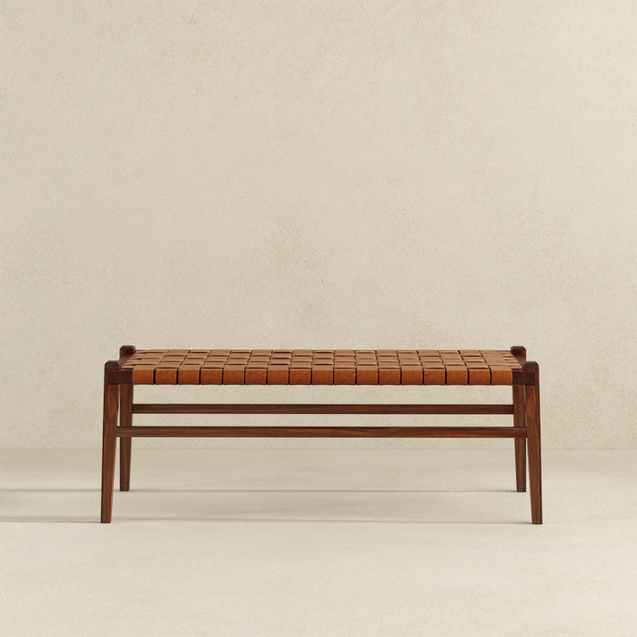 Cody Mid-Century Modern Tan Leather Bench - Ashcroft Furniture