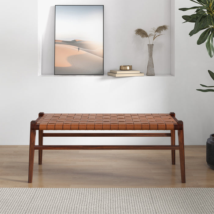 Cody Mid-Century Modern Tan Leather Bench - Ashcroft Furniture