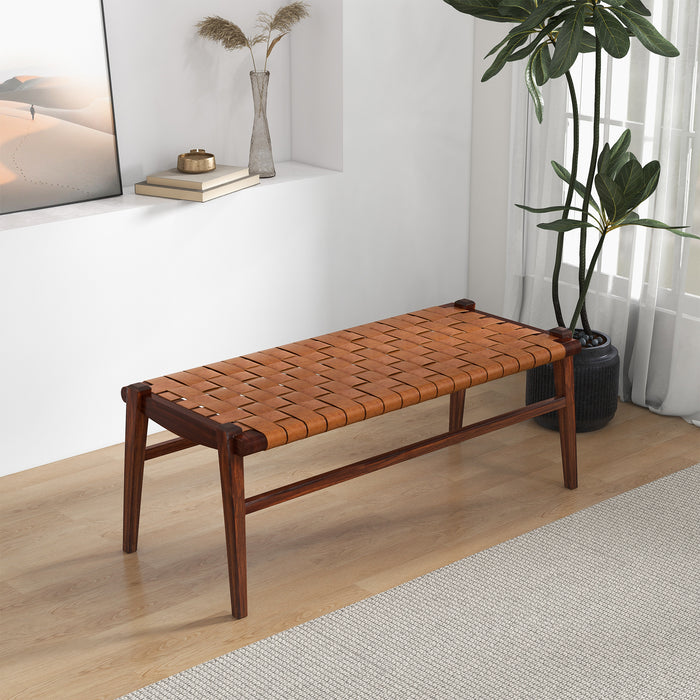 Cody Mid-Century Modern Tan Leather Bench - Ashcroft Furniture