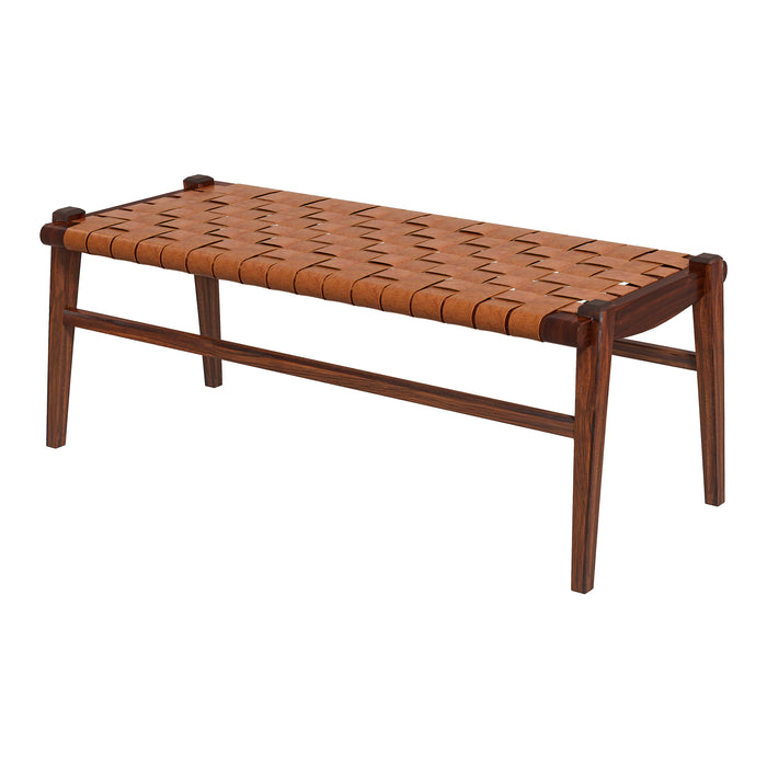Cody Mid-Century Modern Tan Leather Bench - Ashcroft Furniture