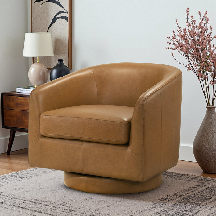 Danville Top-Grain Leather 360° Swivel Accent Chair with Round Base - Ashcroft Furniture