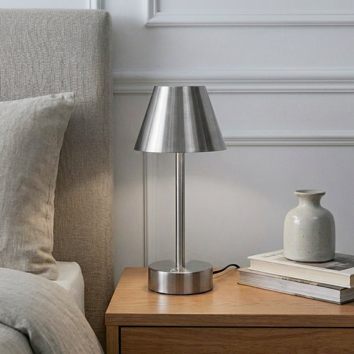 Elegance Rechargeable LED Table Lamp | Cordless Brushed Nickel Touch Lamp | Ashcroft Furniture Imports